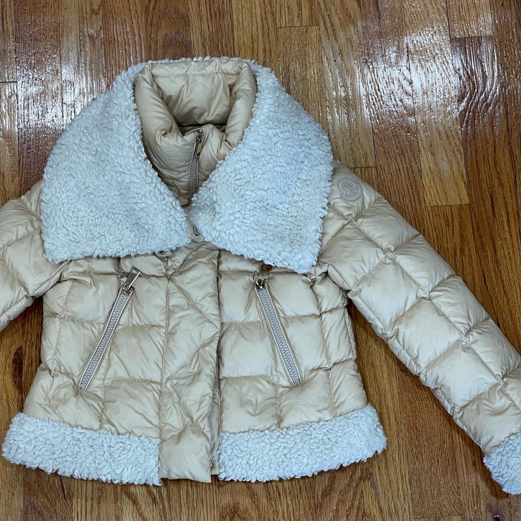 Moncler Kids Cream Puffer Jacket With White Sherpa